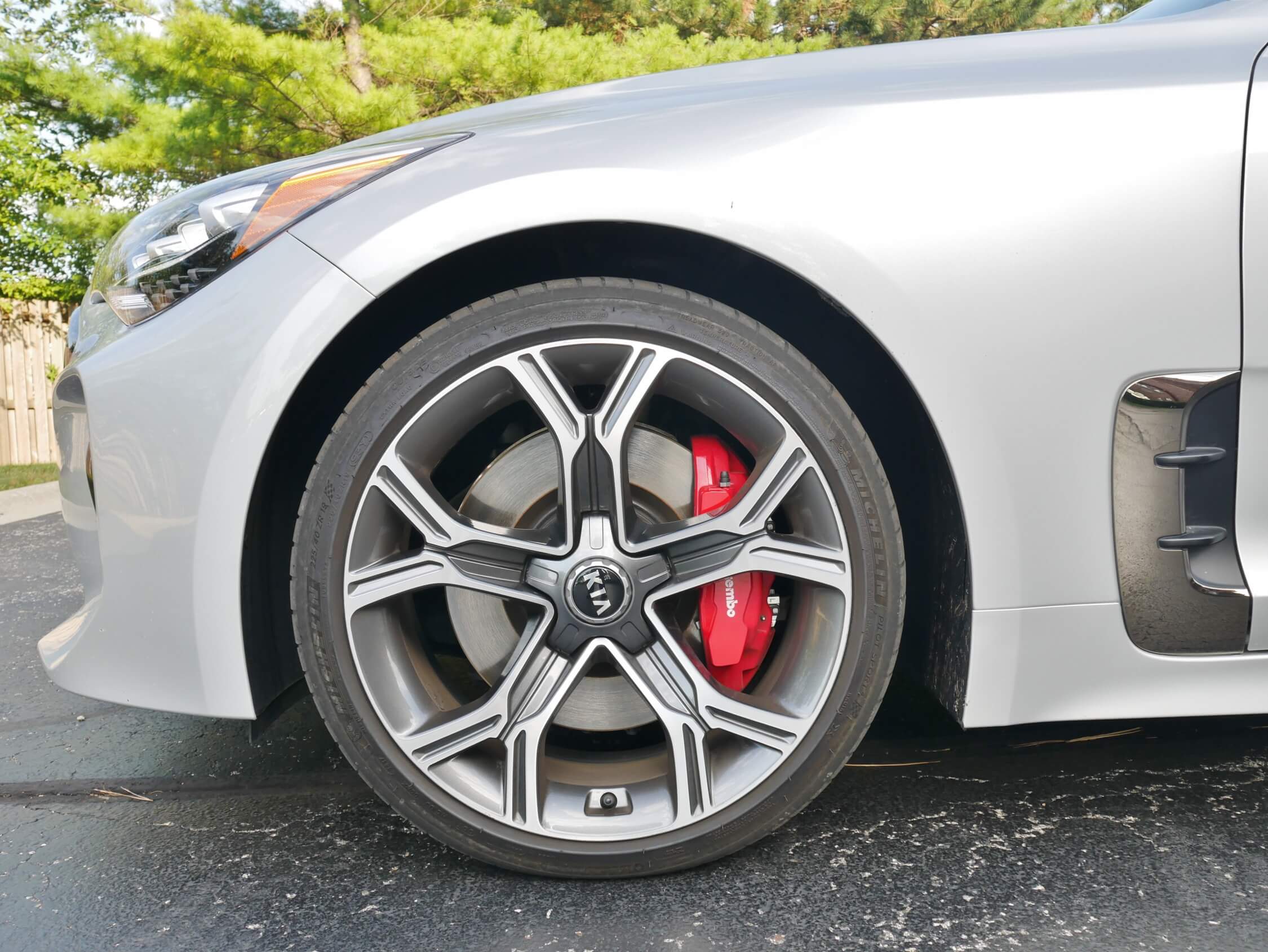 2018 Kia Stinger GT2 AWD: Brembo 6-piston fixed calipers bite affirmatively; Full independent suspension w/ variable e-damping = taut Euro ride; Steering positive weighted resistance