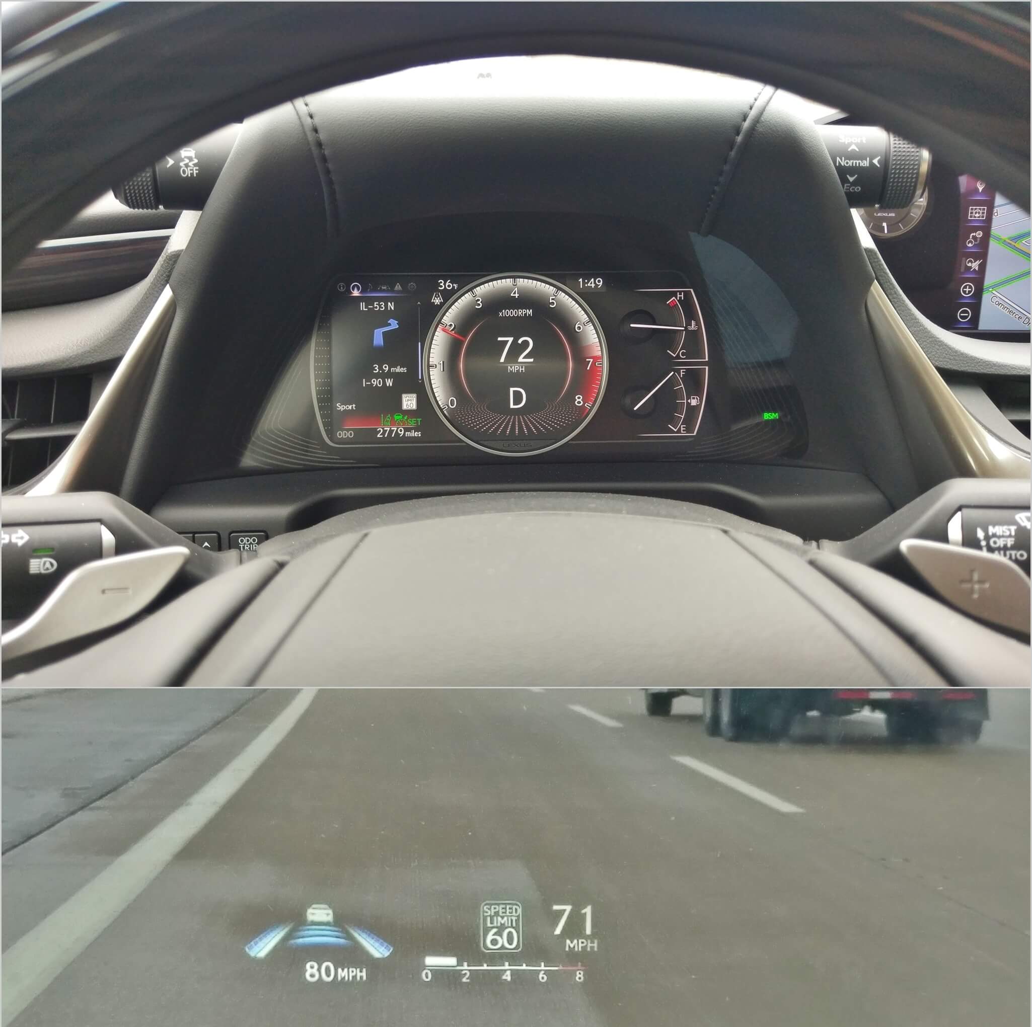 2019 Lexus ES 350: Configurable, drive mode variable LCD gauge cluster w/ 7" inch MFD; 10.2" Heads Up Display