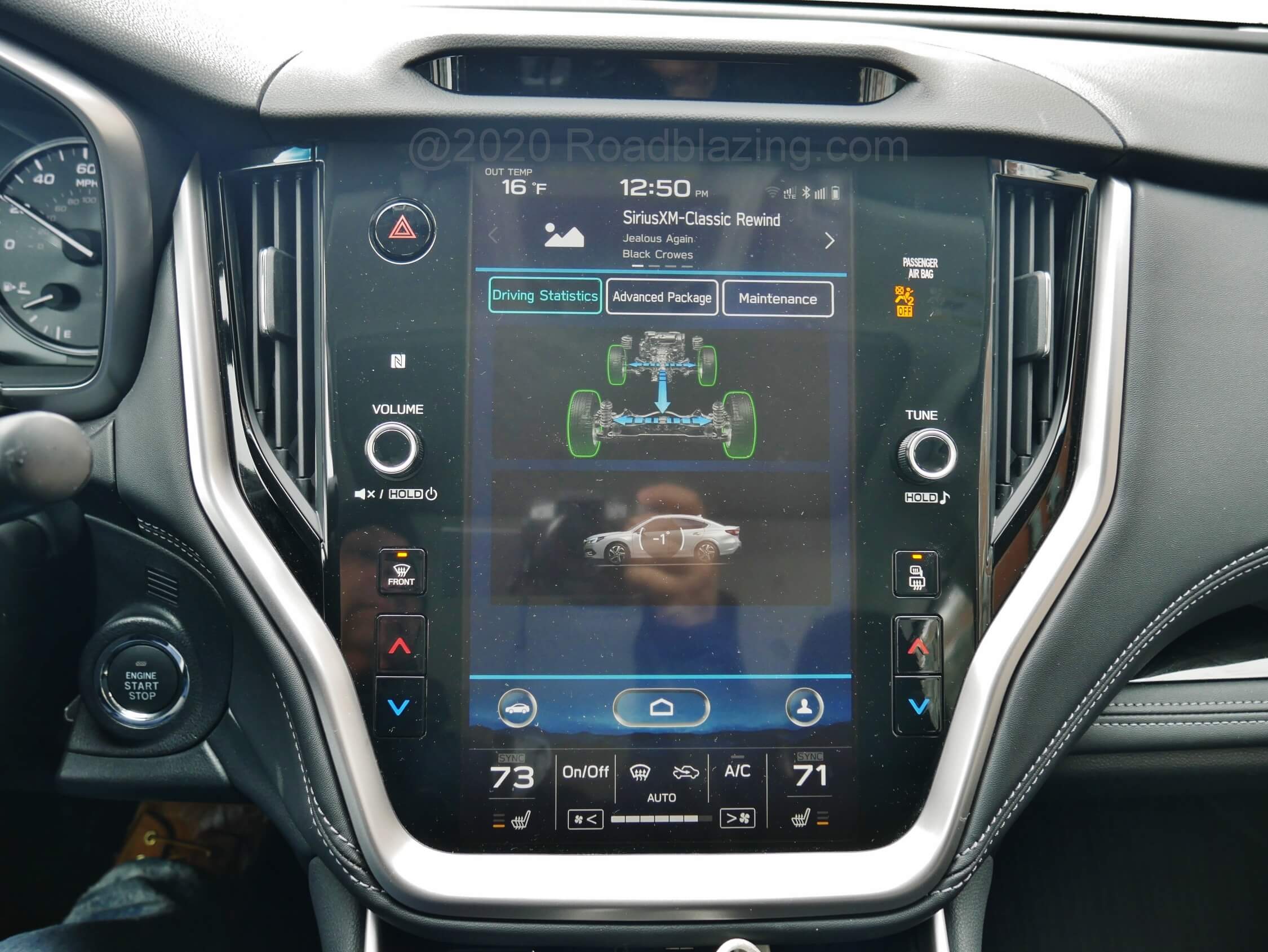 2020 Subaru Legacy Limited: symmetrical full time all-wheel drive status displayed on Starlink 11.6" LCD infotainment screen