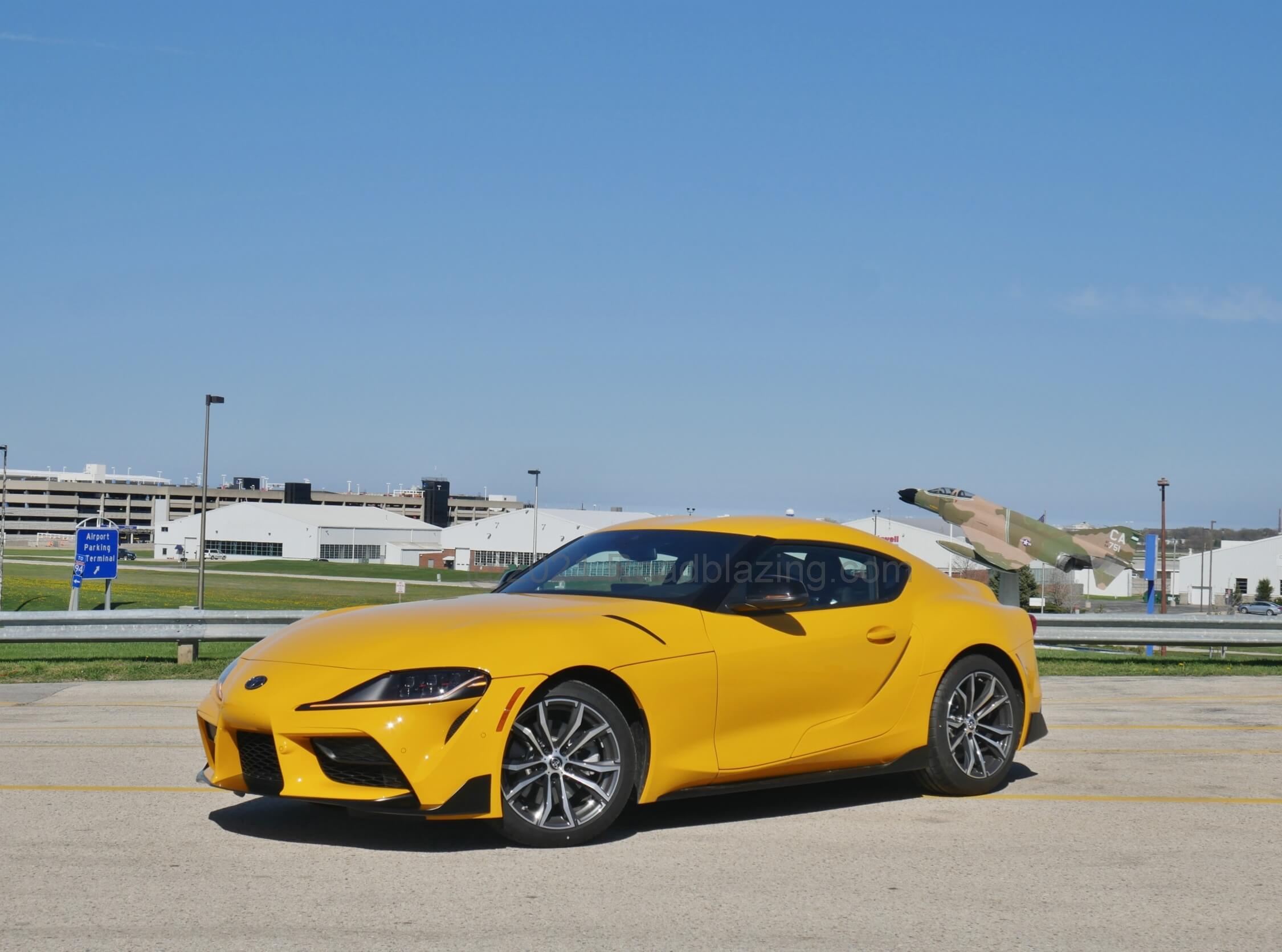 2021 Toyota Supra GR 2.0T: matching the long nose, Coke bottle fuselage profile of this USAF McDonnell Douglas F-4C Phantom fighter jet at Milwaukee's Mitchell Field.